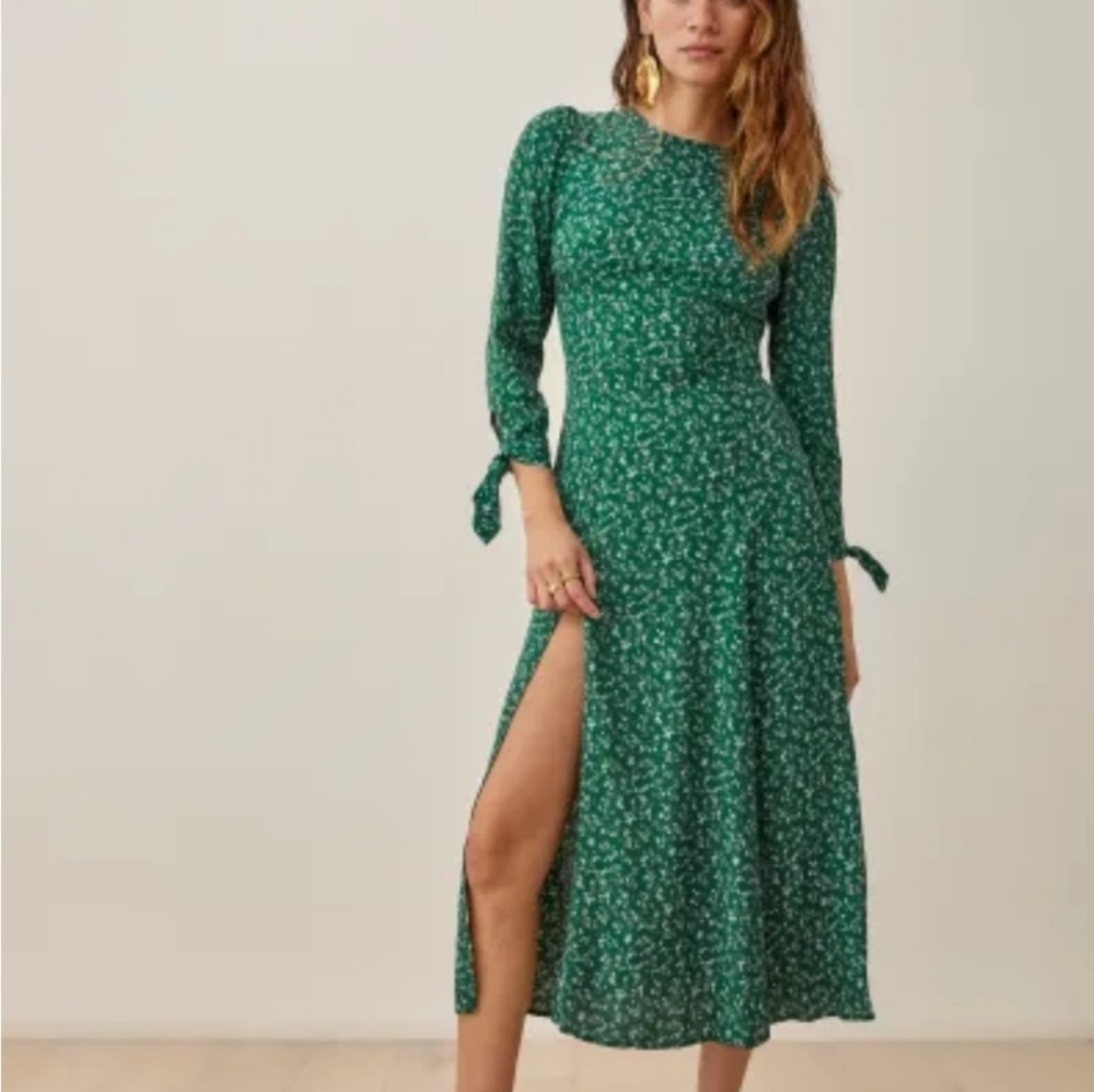 NWOT Reformation Zelda Green Floral Dress Small